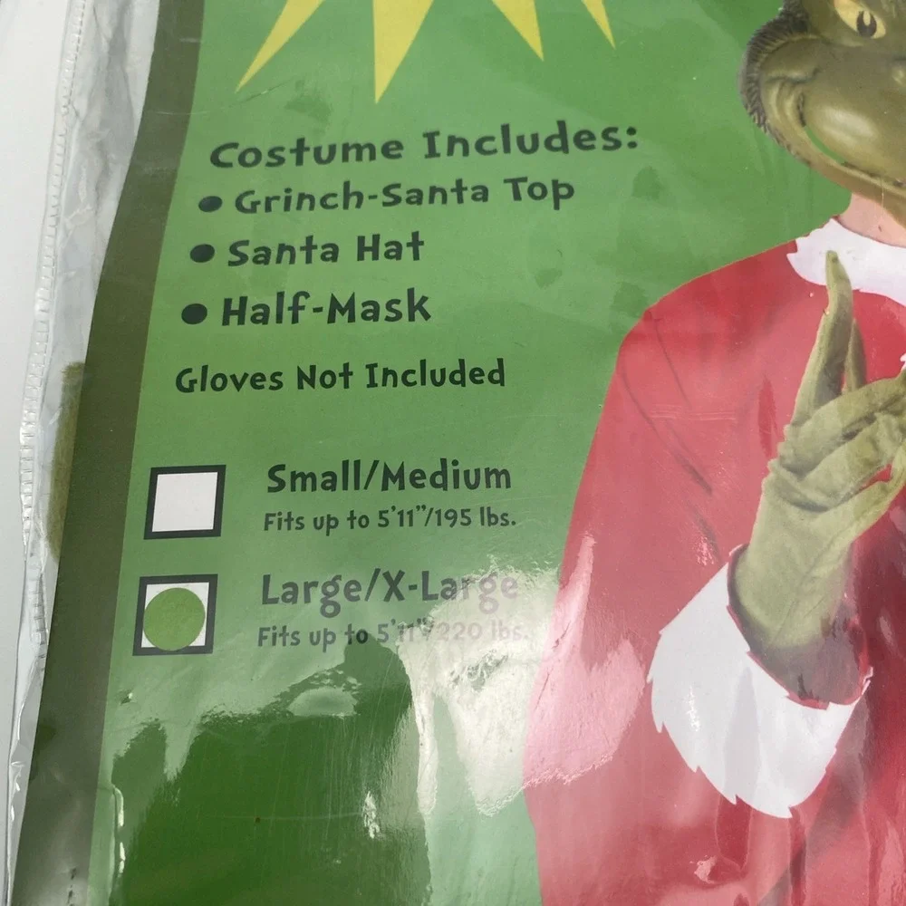 Adult The Grinch Dr.Seuss Costume Top Hat and Half Mask Size L/XL